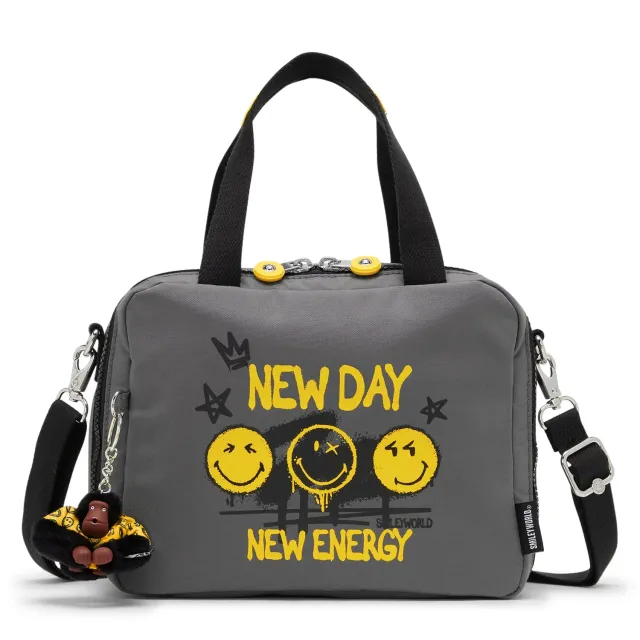 Kipling Miyo lunchtas Groot Happy Face Grey geïsoleerd