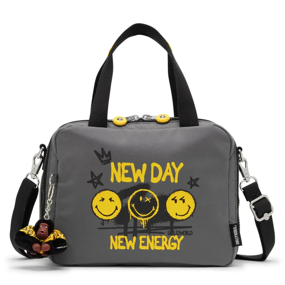 Kipling Miyo lunchtas Groot Happy Face Grey geïsoleerd