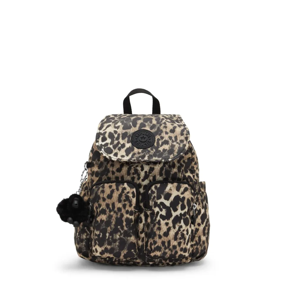 Kipling City Pocket Mini rugzak klein Wild Leopard met klep