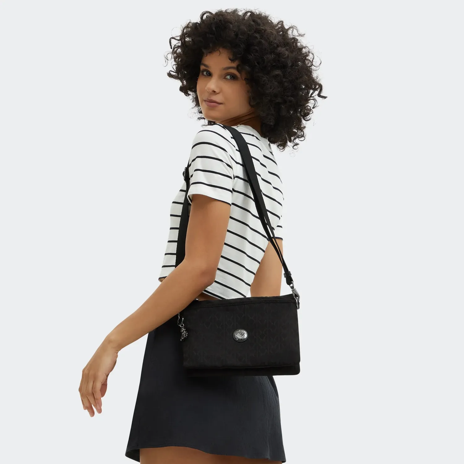 Kipling Riri L tasje Black Sign Jacquard medium 5-vaks