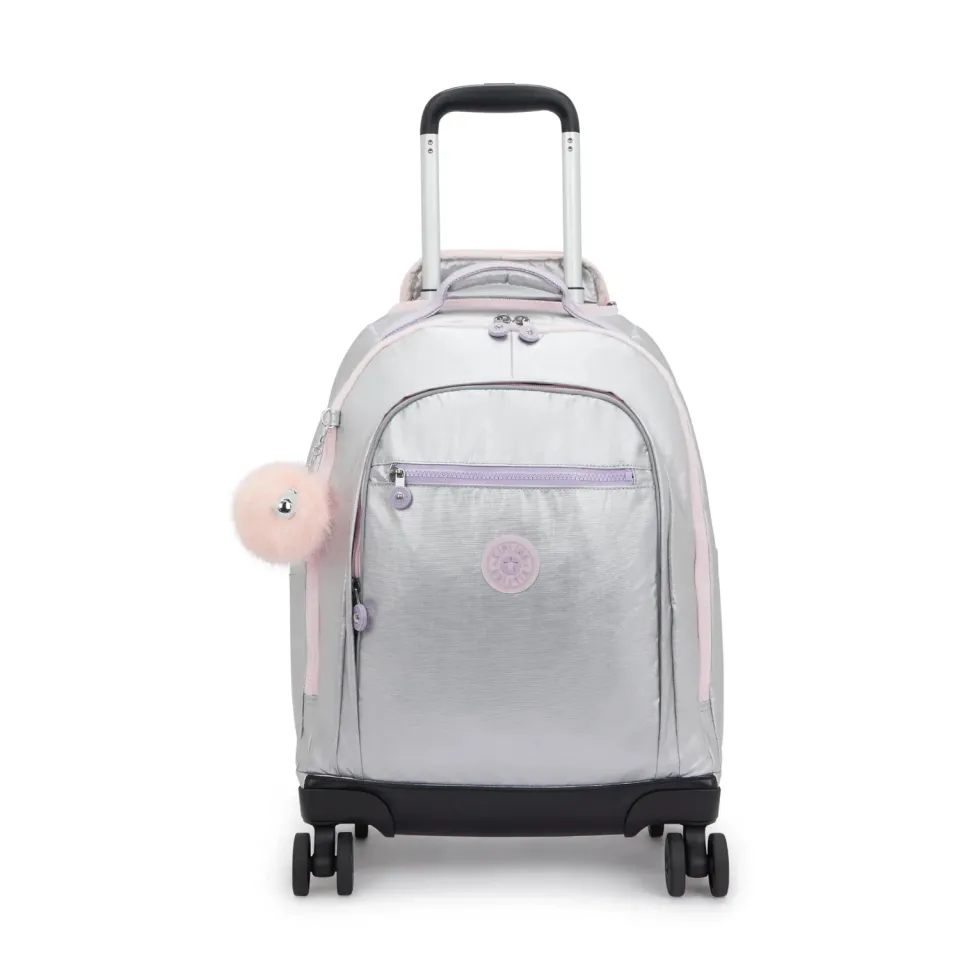 Kipling New Zea rugzak Silver Glow Metallic groot met wielen