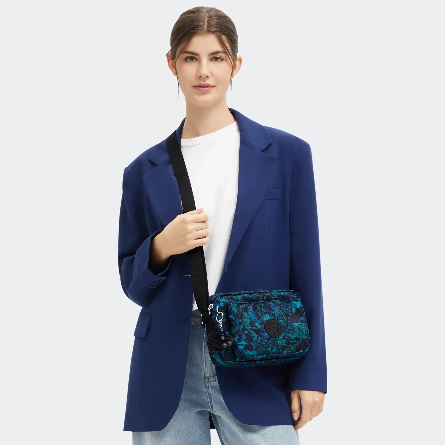 Kipling Abanu M crossbody tas Blending Blues Medium dubbel vak