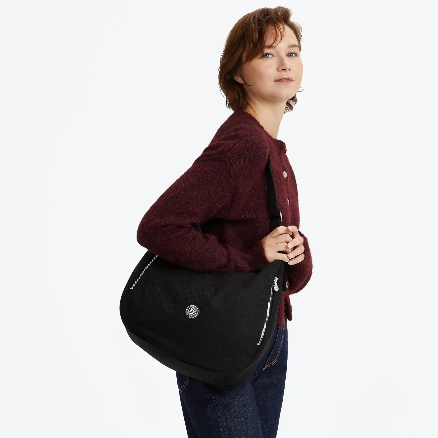 Kipling Khloe schoudertas Noir Sign Jq groot zwart