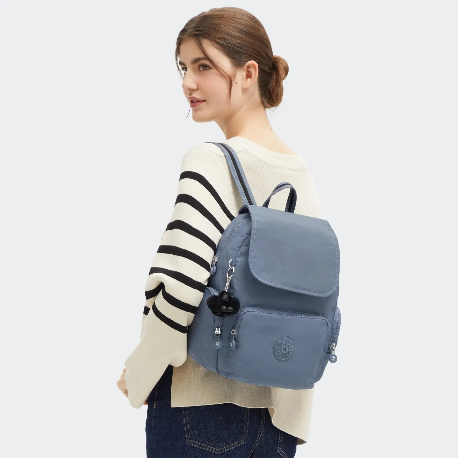 Kipling City Zip S rugzak klein Blue Stone met zijvakken