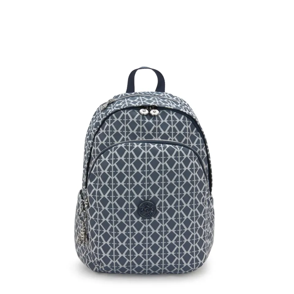 Kipling Delia rugzak Medium Navy Sign Jacquard ritsvakken