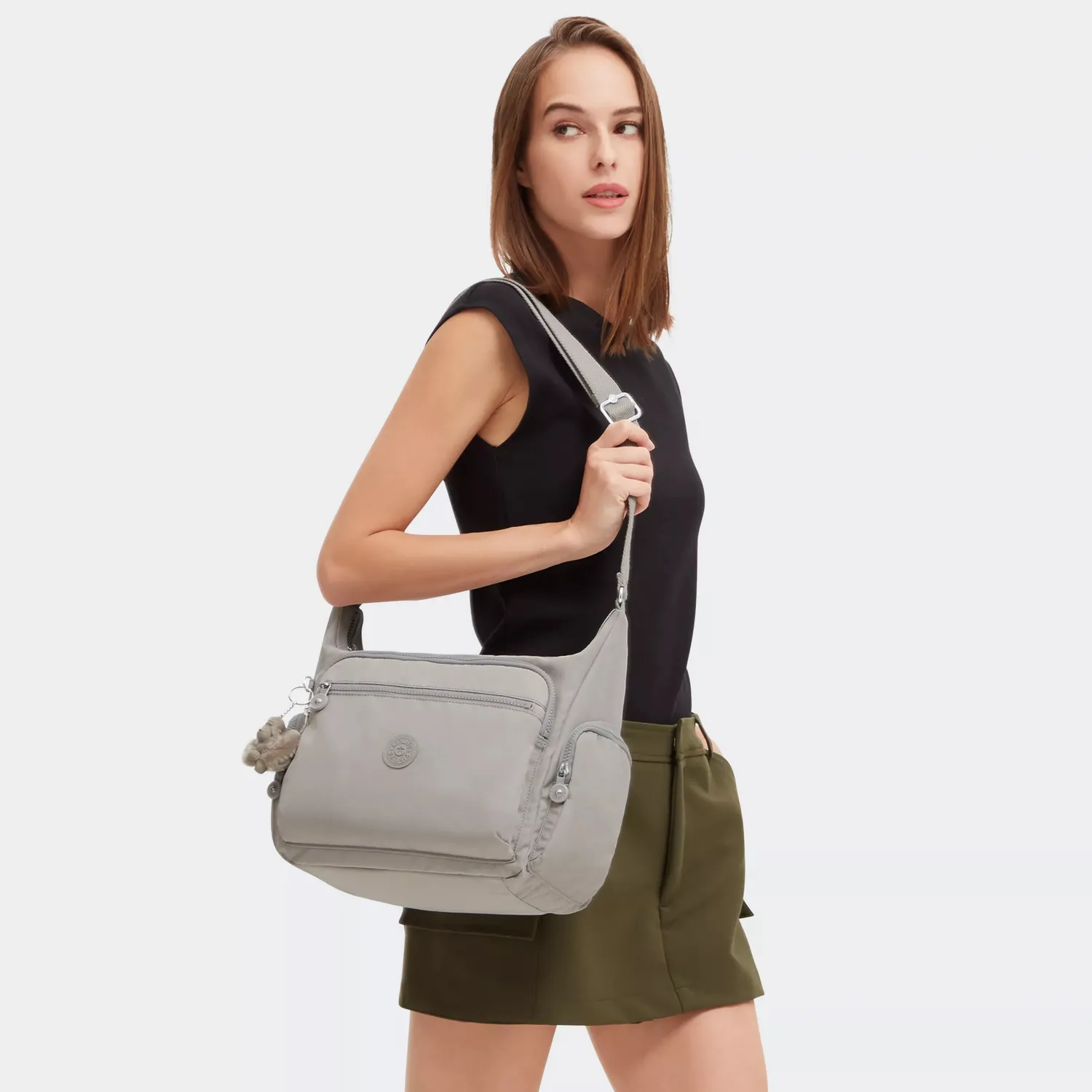 Kipling Gabbie crossbody tas Grey Gris medium met ritsvakken
