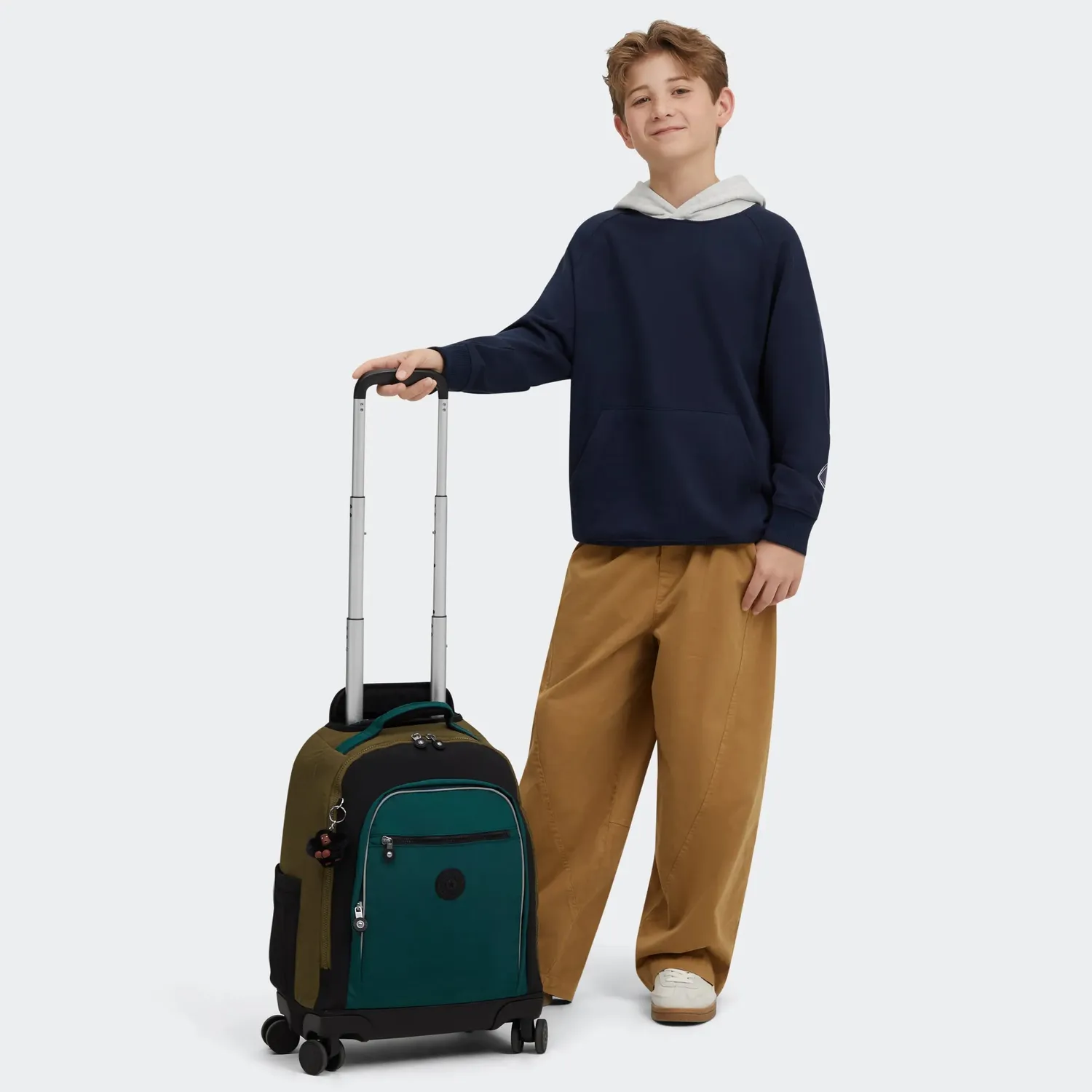 Kipling New Zea rugzak Black Khaki Block groot met wielen