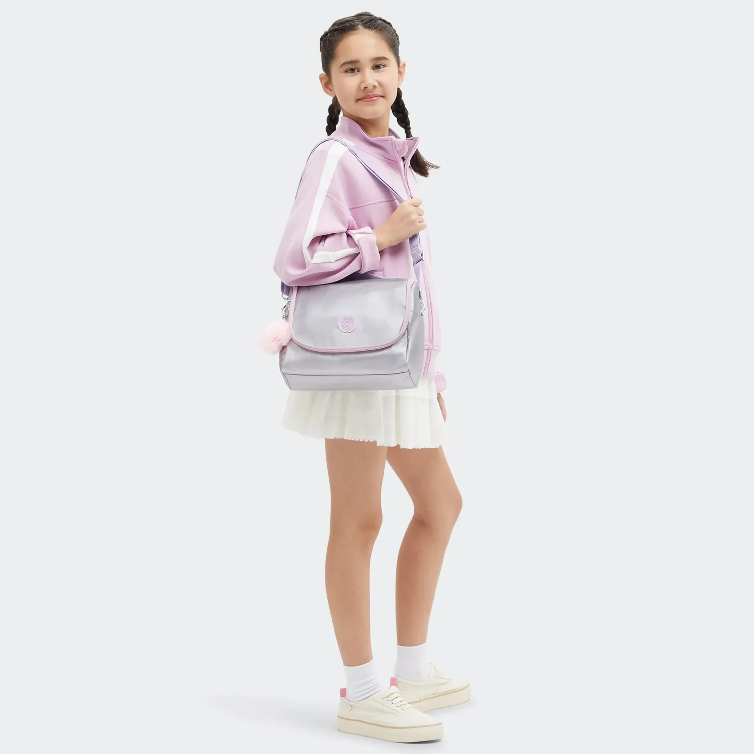 Kipling New Kichirou lunchtas Silver Glow Metallic Groot glans