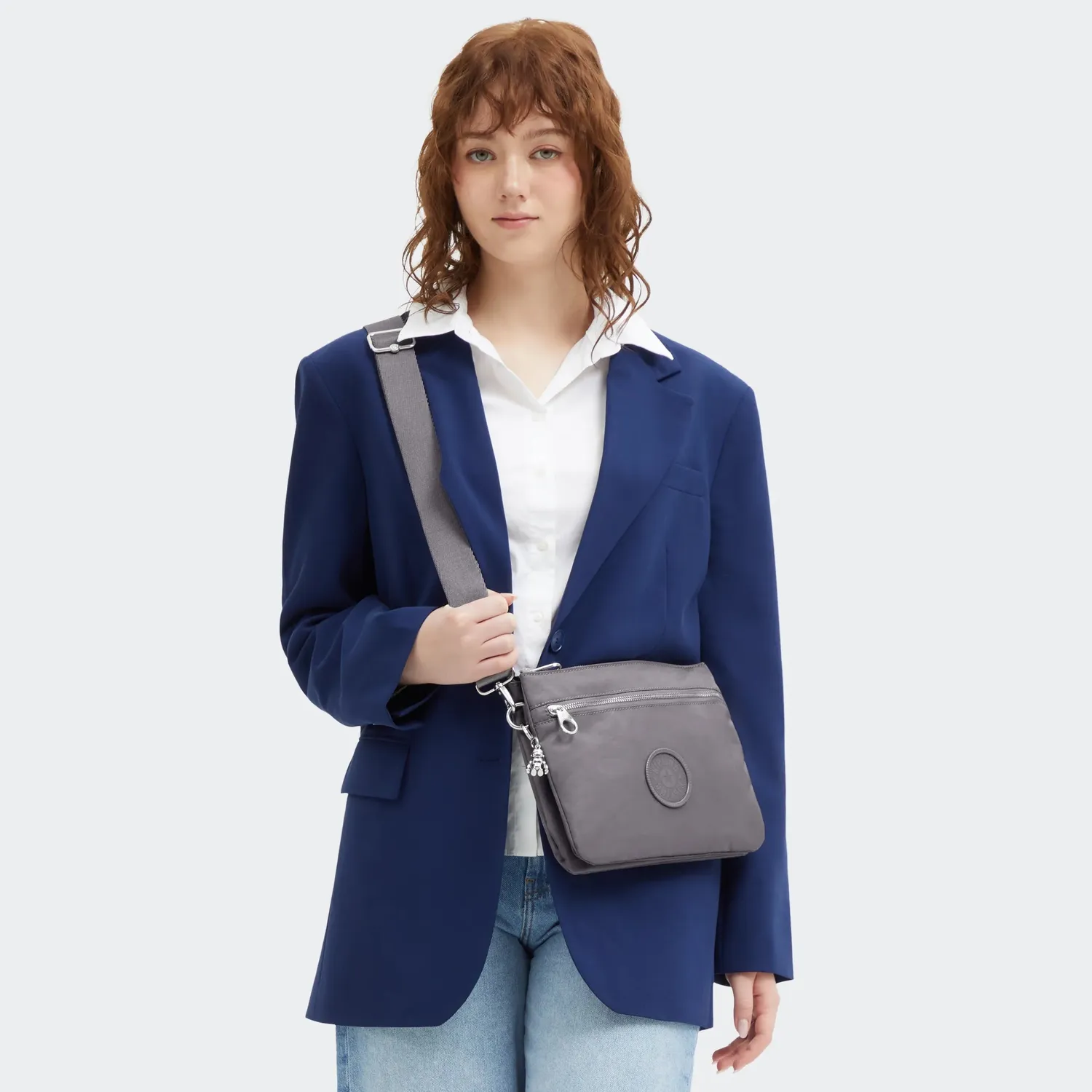 Kipling Riri L Zip schoudertas grey spice medium verstelbaar