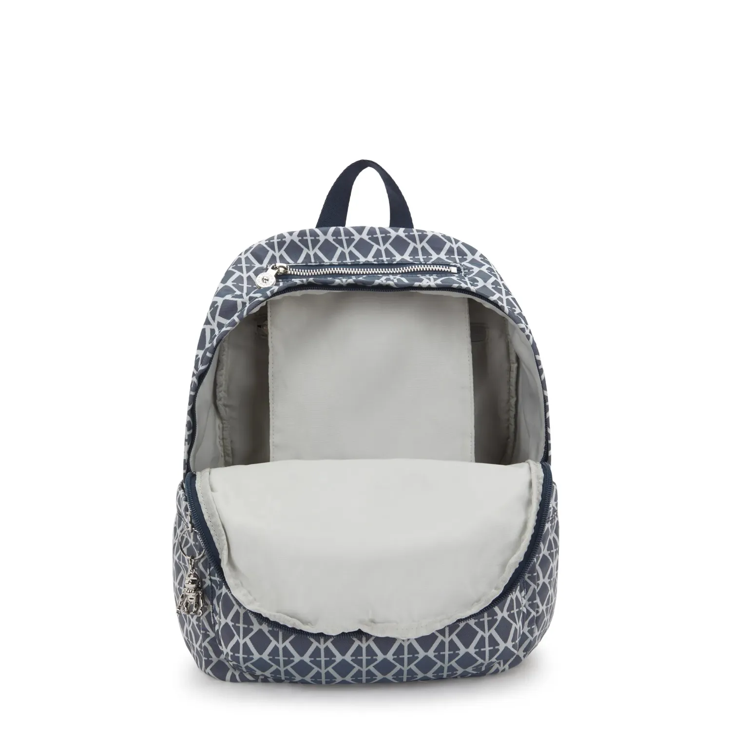 Kipling Delia rugzak Medium Navy Sign Jacquard ritsvakken