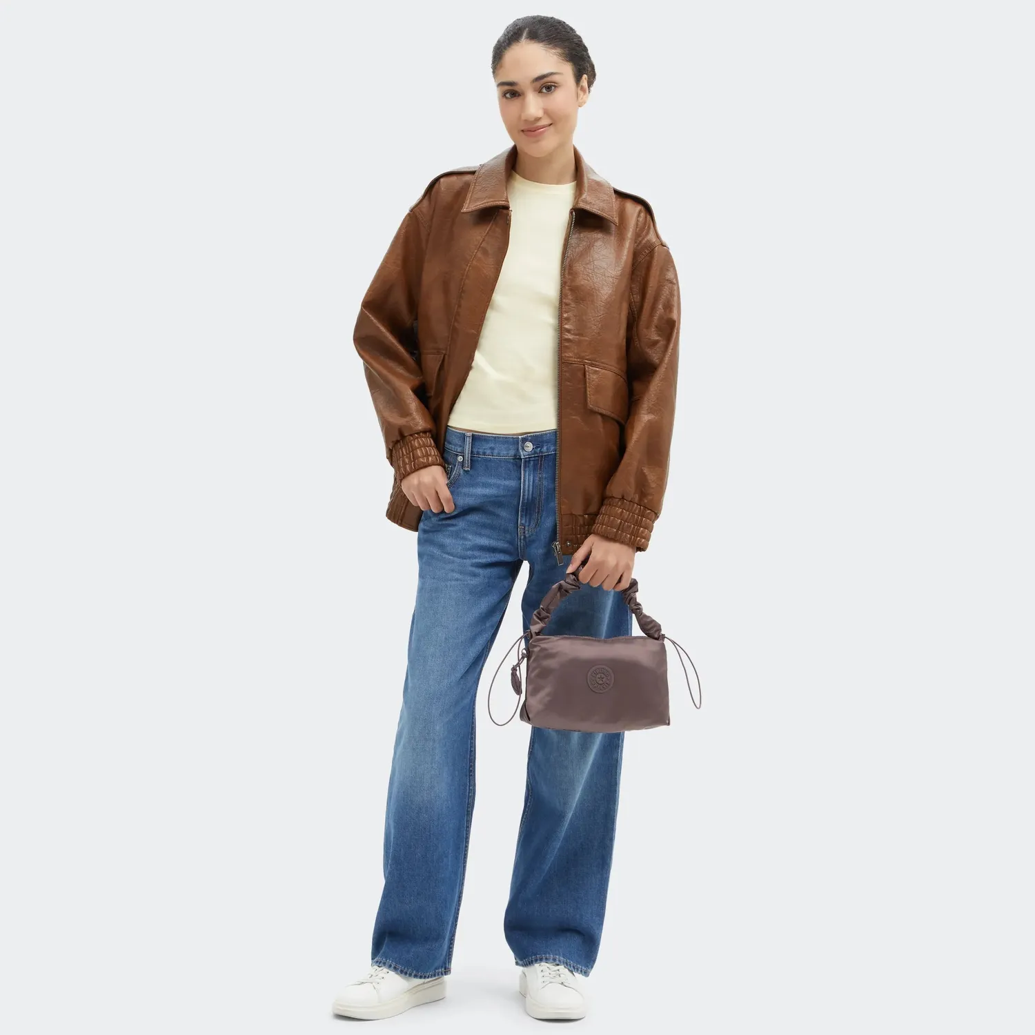 Kipling Eleni schoudertas Klein Simply Mocha met ritsvak