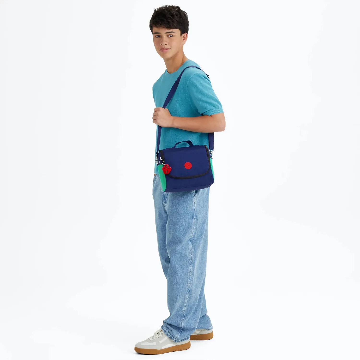 Kipling New Kichirou lunchtas Escape Blue Block groot met trolleyband