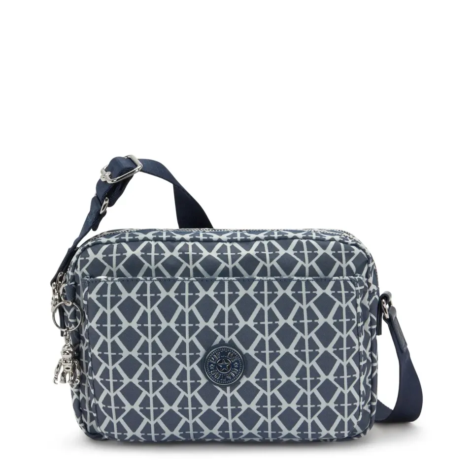 Kipling Abanu M schoudertas Medium Navy Sign Jacquard