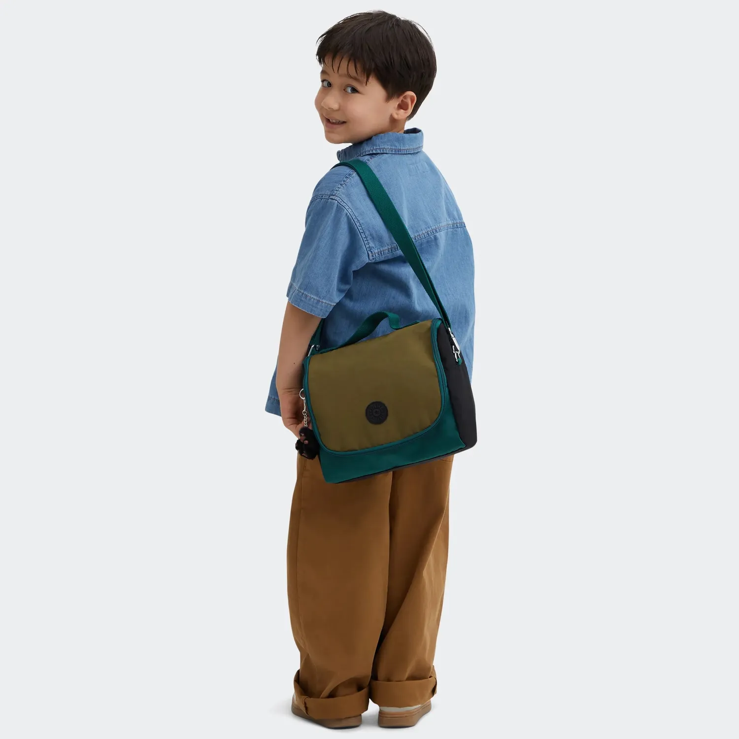 Kipling New Kichirou lunchtas Black Khaki Block groot