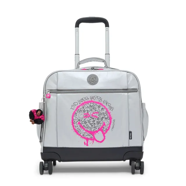 Kipling New Storia schooltas Happy Face Silver groot wielen