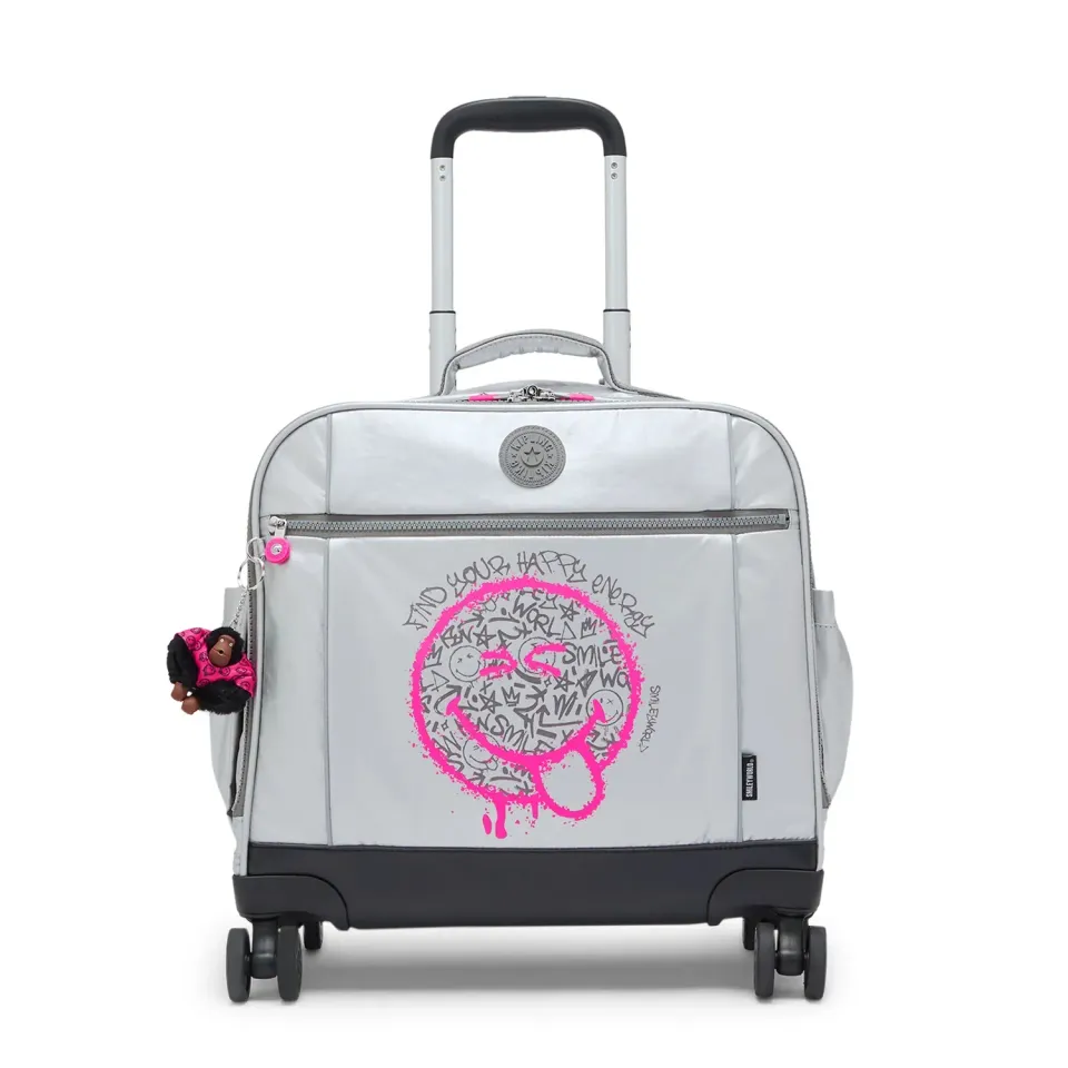 Kipling New Storia schooltas Happy Face Silver groot wielen