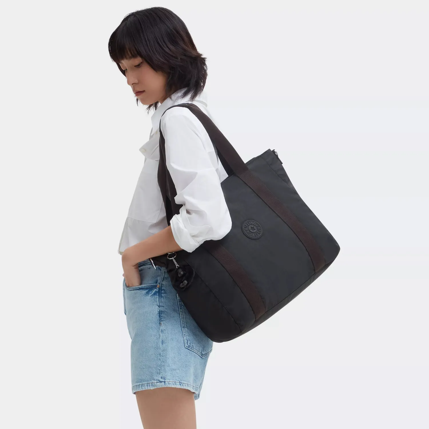 Kipling Asseni schoudertas Black Noir shopper groot