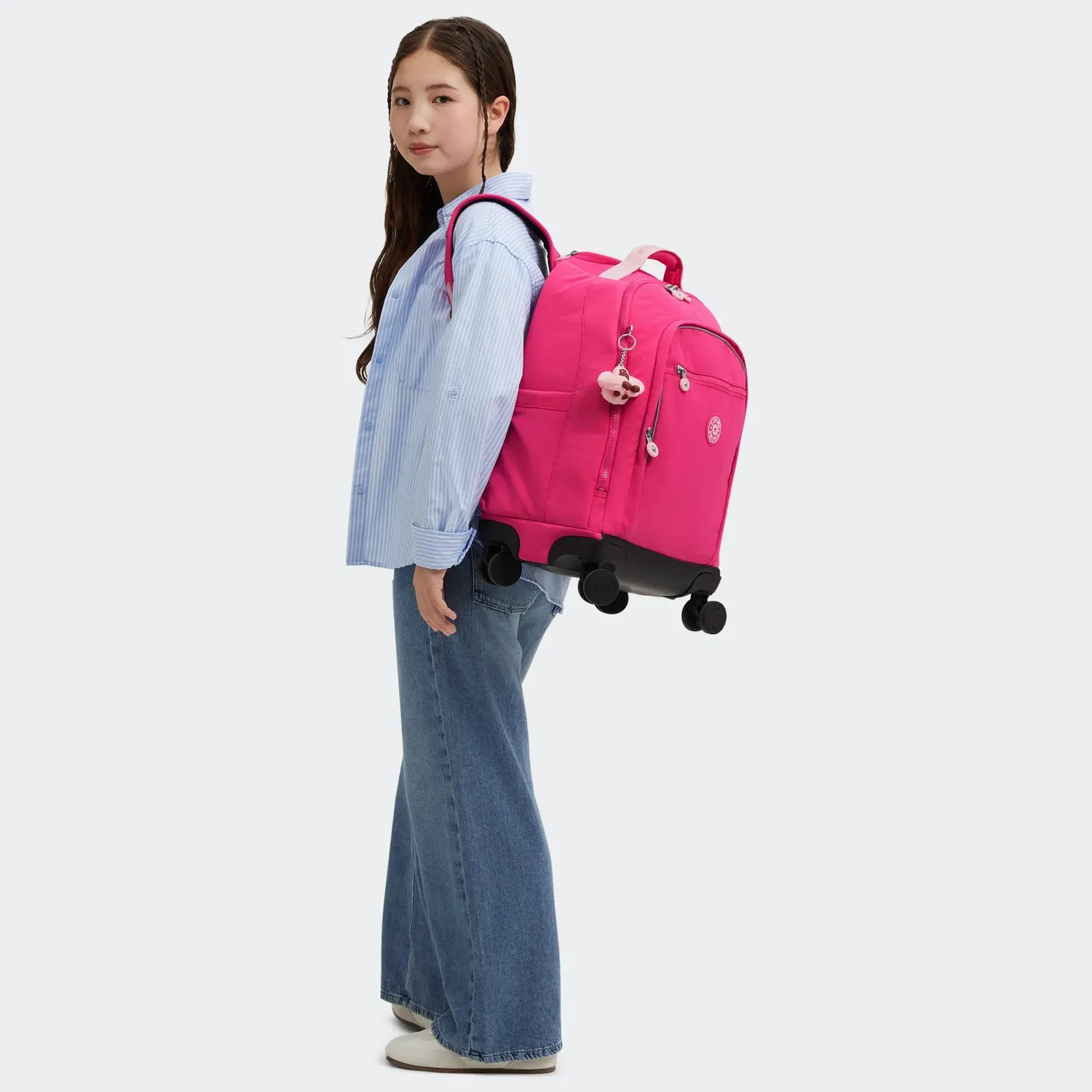 Kipling New Zea rugzak met wielen Intense Rose groot