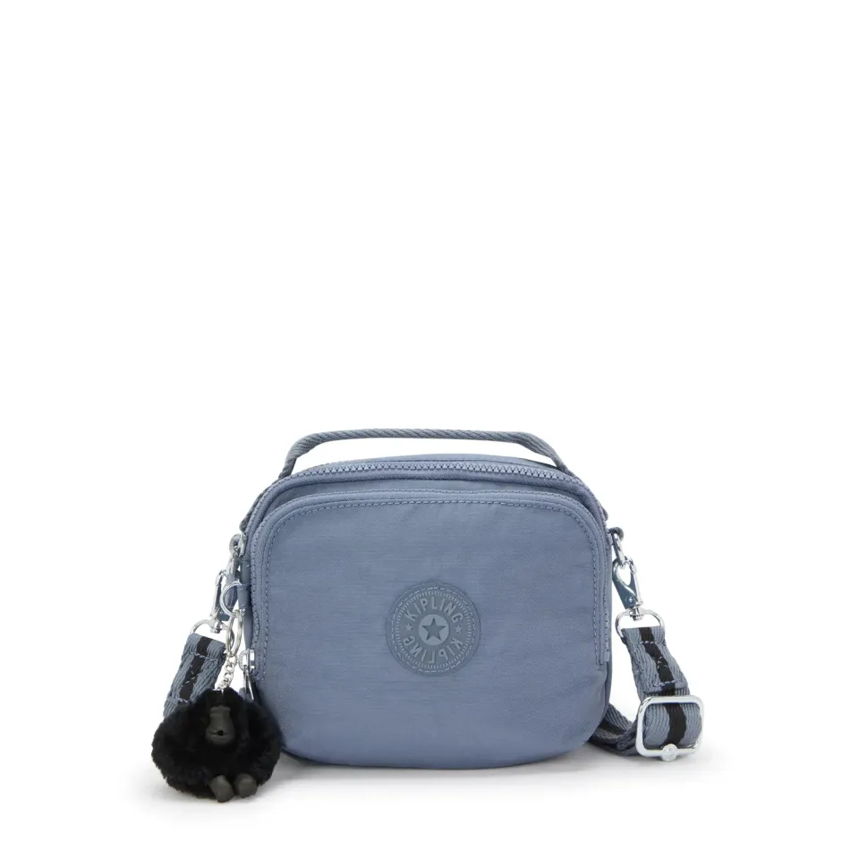 Kipling Cahir crossbody Blue Stone klein met ritsvakken
