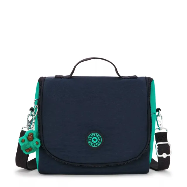 Kipling New Kichirou lunchtas Groot Blue Green Block trolleybevestiging