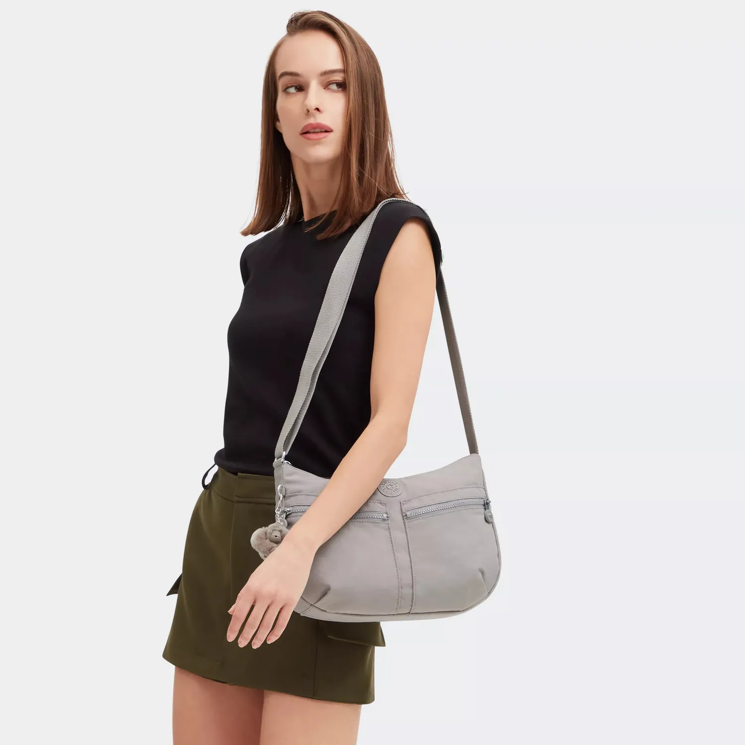 Kipling Izellah schoudertas Grey Gris Medium waterafstotend