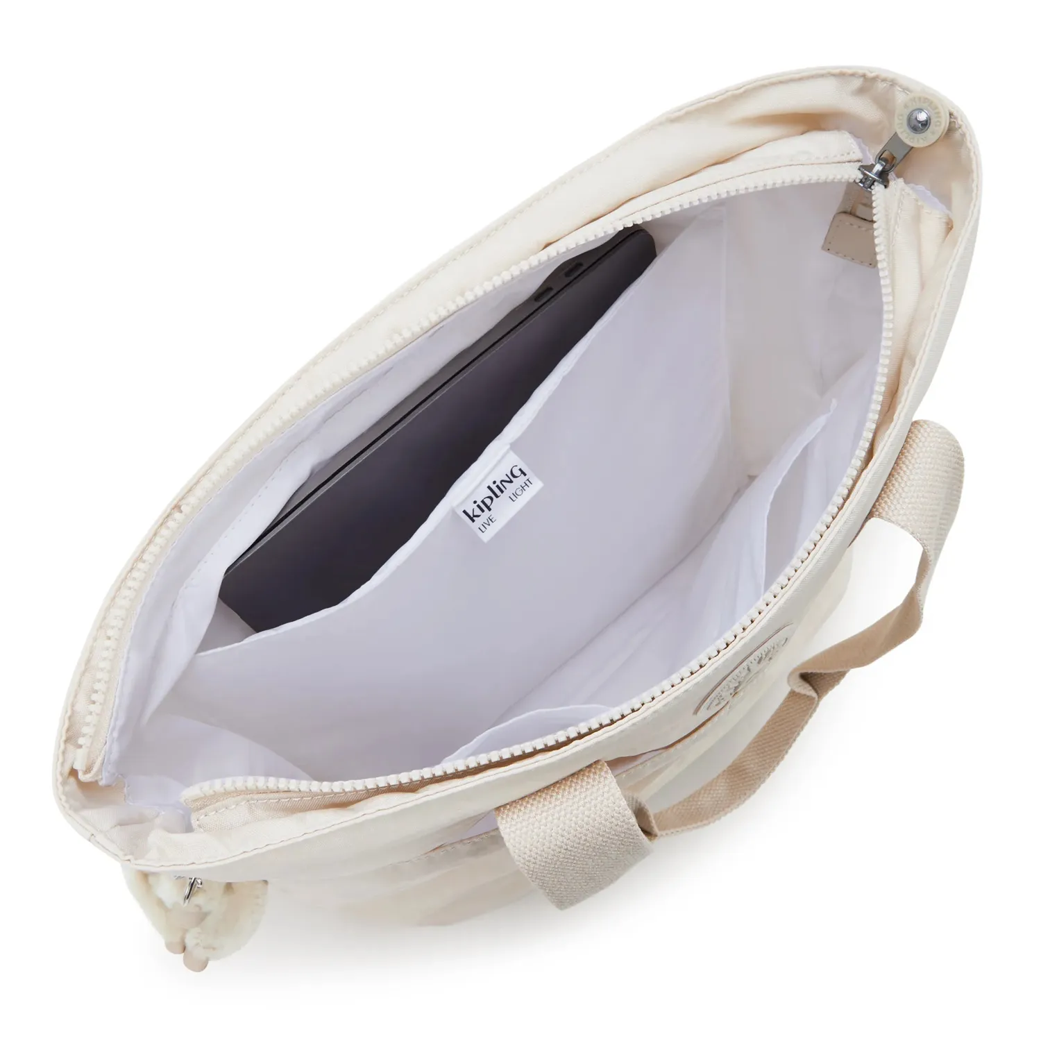 Kipling Hanifa draagtas groot Hideaway Beige laptopvak 15 inch